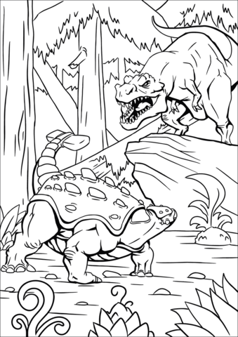 Ankylosaurus Vs. Tyrannosaurus Coloring Page